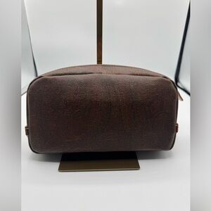 ETRO Milano Paisley Elegant Brown Leather Toiletry / Make Up Bag